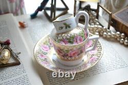 Antique Derby Hancock Stevenson Pink Rose Gilt Coffee Cup Saucer Duo Creamer