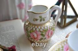 Antique Derby Hancock Stevenson Pink Rose Gilt Coffee Cup Saucer Duo Creamer