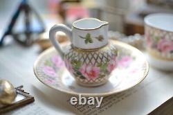 Antique Derby Hancock Stevenson Pink Rose Gilt Coffee Cup Saucer Duo Creamer