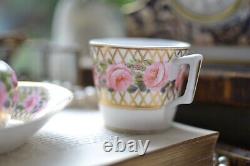 Antique Derby Hancock Stevenson Pink Rose Gilt Coffee Cup Saucer Duo Creamer