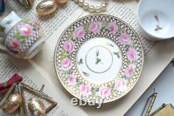 Antique Derby Hancock Stevenson Pink Rose Gilt Coffee Cup Saucer Duo Creamer
