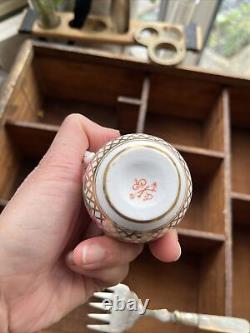 Antique Derby Hancock Stevenson Pink Rose Gilt Coffee Cup Saucer Duo Creamer