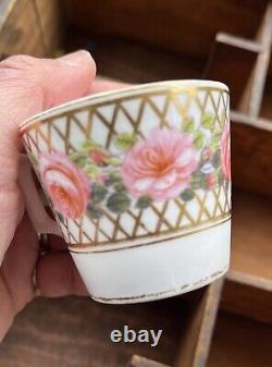 Antique Derby Hancock Stevenson Pink Rose Gilt Coffee Cup Saucer Duo Creamer