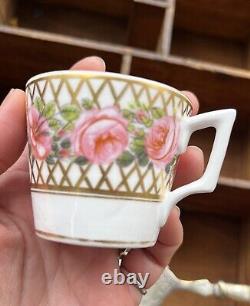 Antique Derby Hancock Stevenson Pink Rose Gilt Coffee Cup Saucer Duo Creamer