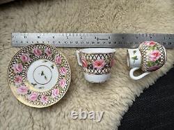 Antique Derby Hancock Stevenson Pink Rose Gilt Coffee Cup Saucer Duo Creamer