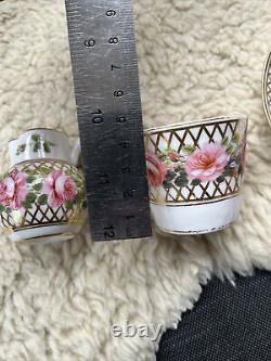 Antique Derby Hancock Stevenson Pink Rose Gilt Coffee Cup Saucer Duo Creamer