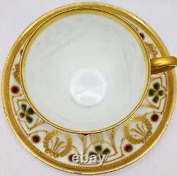 Antique Dresden Donath & Co Cup & Saucer Jeweled Raised Gold Deco Clover Wreath