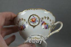 Antique Dresden Hand Painted Floral & Gold Garlands Footed Tea Cup & Saucer F