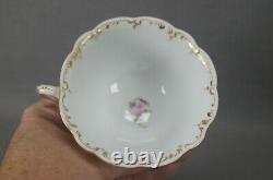 Antique Dresden Hand Painted Floral & Gold Garlands Footed Tea Cup & Saucer F