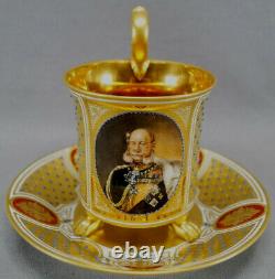 Antique Dresden Hand Painted Wilhelm I Portrait Gold & Jeweled Cup & Saucer