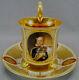 Antique Dresden Hand Painted Wilhelm I Portrait Gold & Jeweled Cup & Saucer