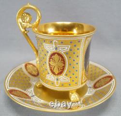 Antique Dresden Hand Painted Wilhelm I Portrait Gold & Jeweled Cup & Saucer