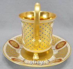 Antique Dresden Hand Painted Wilhelm I Portrait Gold & Jeweled Cup & Saucer