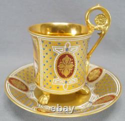 Antique Dresden Hand Painted Wilhelm I Portrait Gold & Jeweled Cup & Saucer