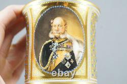 Antique Dresden Hand Painted Wilhelm I Portrait Gold & Jeweled Cup & Saucer