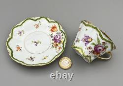 Antique Dresden Porcelain Cup and Saucer Green Rare Flower Gilded Floral