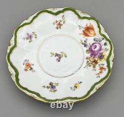 Antique Dresden Porcelain Cup and Saucer Green Rare Flower Gilded Floral