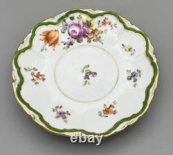 Antique Dresden Porcelain Cup and Saucer Green Rare Flower Gilded Floral