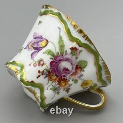 Antique Dresden Porcelain Cup and Saucer Green Rare Flower Gilded Floral