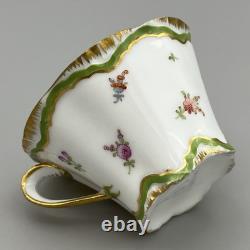 Antique Dresden Porcelain Cup and Saucer Green Rare Flower Gilded Floral