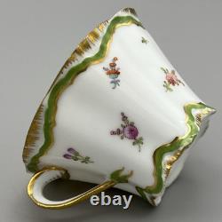 Antique Dresden Porcelain Cup and Saucer Green Rare Flower Gilded Floral