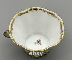 Antique Dresden Porcelain Cup and Saucer Green Rare Flower Gilded Floral