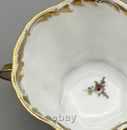 Antique Dresden Porcelain Cup and Saucer Green Rare Flower Gilded Floral