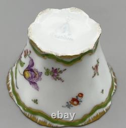 Antique Dresden Porcelain Cup and Saucer Green Rare Flower Gilded Floral