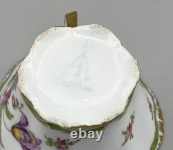 Antique Dresden Porcelain Cup and Saucer Green Rare Flower Gilded Floral
