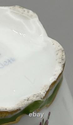 Antique Dresden Porcelain Cup and Saucer Green Rare Flower Gilded Floral