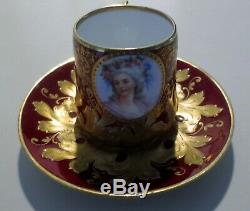 Antique Dresden Porcelain Princess De Lamballe Portrait On Cup & Saucer