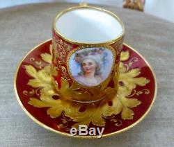 Antique Dresden Porcelain Princess De Lamballe Portrait On Cup & Saucer