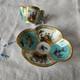 Antique Dresden Quatrefoil Cup & Saucer Turquoise Courting Couple Gilt C1900