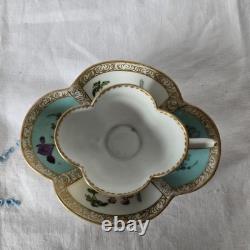 Antique Dresden Quatrefoil Cup & Saucer Turquoise Courting Couple Gilt c1900