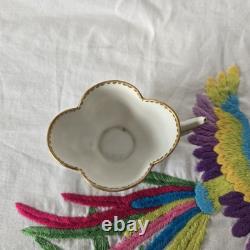 Antique Dresden Quatrefoil Cup & Saucer Turquoise Courting Couple Gilt c1900