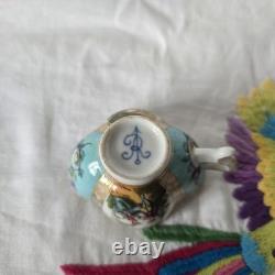 Antique Dresden Quatrefoil Cup & Saucer Turquoise Courting Couple Gilt c1900
