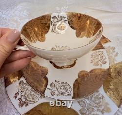 Antique Early 1900s Bavarian Porcelain Trio Cup Saucer Plate Gold Roses