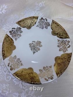 Antique Early 1900s Bavarian Porcelain Trio Cup Saucer Plate Gold Roses