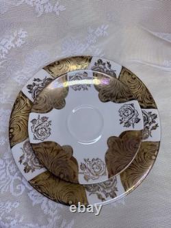 Antique Early 1900s Bavarian Porcelain Trio Cup Saucer Plate Gold Roses