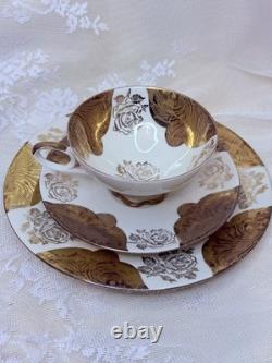 Antique Early 1900s Bavarian Porcelain Trio Cup Saucer Plate Gold Roses