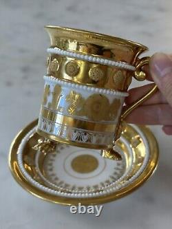 Antique Early 19thC Old Paris France Empire Cup Saucer Gold Picturesque Jeweled