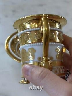 Antique Early 19thC Old Paris France Empire Cup Saucer Gold Picturesque Jeweled