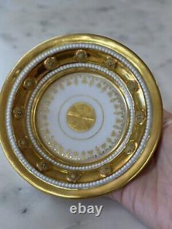 Antique Early 19thC Old Paris France Empire Cup Saucer Gold Picturesque Jeweled