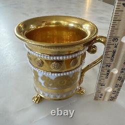 Antique Early 19thC Old Paris France Empire Cup Saucer Gold Picturesque Jeweled
