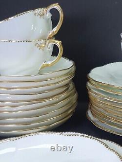 Antique Edwardian White Gold Whiteley For Aynsley Bone China Cups Saucers c1905