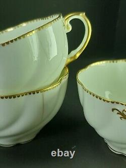 Antique Edwardian White Gold Whiteley For Aynsley Bone China Cups Saucers c1905