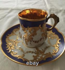 Antique Elite Limoges France Royal Blue & Gold Monogrammed Demitasse Cup & Sauce