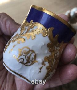 Antique Elite Limoges France Royal Blue & Gold Monogrammed Demitasse Cup & Sauce