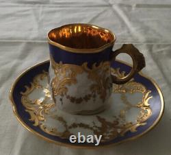 Antique Elite Limoges France Royal Blue & Gold Monogrammed Demitasse Cup & Sauce