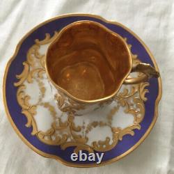 Antique Elite Limoges France Royal Blue & Gold Monogrammed Demitasse Cup & Sauce